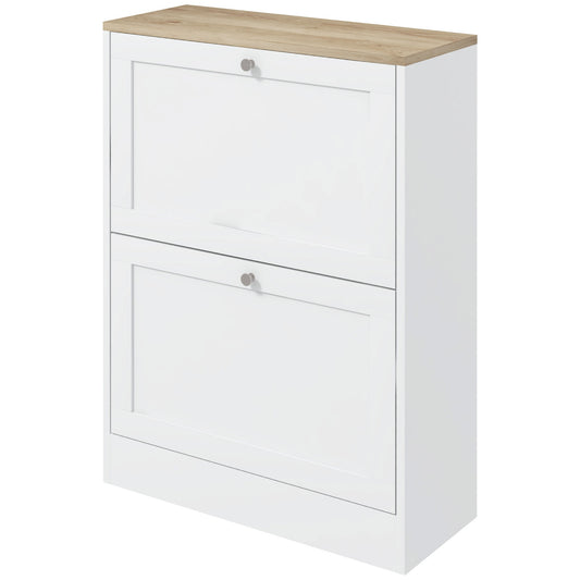 Slim Shoe Storage Cabinet, Modern Shoe Cabinet with 2 Flip Drawers and Adjustable Shelves for 12 Pairs, White Kids Crystal