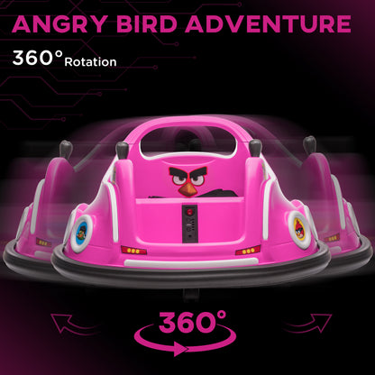 Angry Bird Licensed Electric Ride on Car, 12V Bumper Car for Kids w/ Dual Joysticks, 360 Degree Spin, Pink