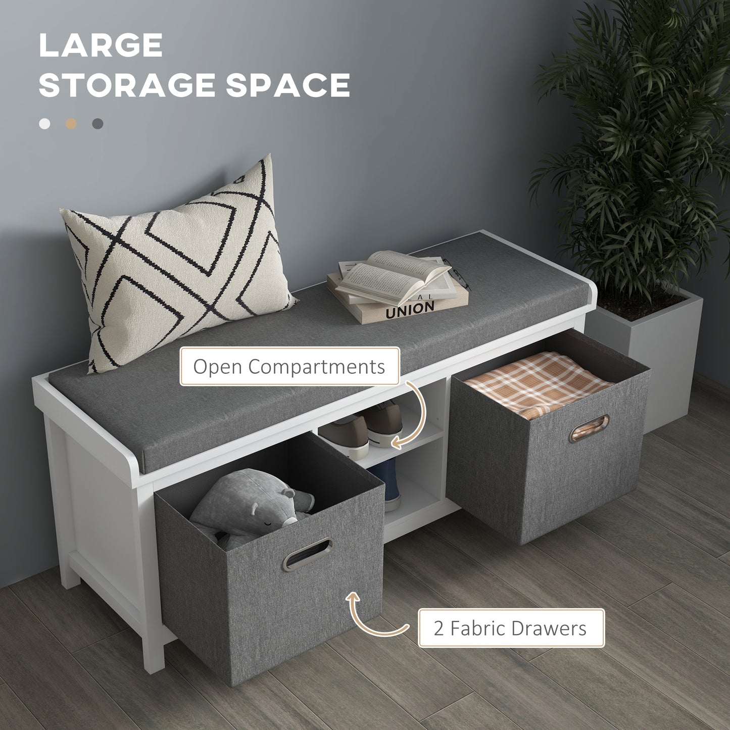 White Entryway Shoe Storage: Comfortable Cushioned Bench with 2 Drawers & Adjustable Shelf Organizer Kids Crystal