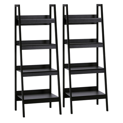 4 Tier Ladder Shelf Bookcase Set of 2 Display Rack Storage Shelving Unit Flower Plant Stand Multi-Use Black