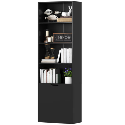 4-Tier Open Bookshelf with Doors Modern Home Office Bookcase Storage Cabinet for Living Room Bathroom Study, Black