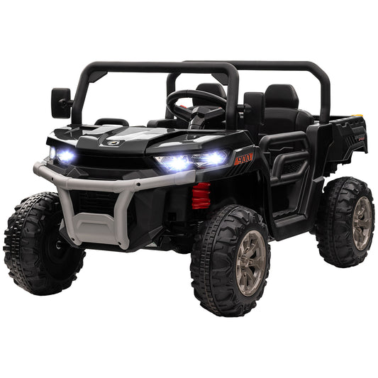 Kids Ride On Car 12V Battery Powered 2 Seater Truck with Remote Control Music Lights Spring Suspension Black Kids Crystal