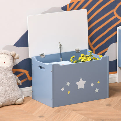 Wooden Toy Storage Box Organizer Chest with Seating Bench and Gas Stay Bar for Kids Room Blue