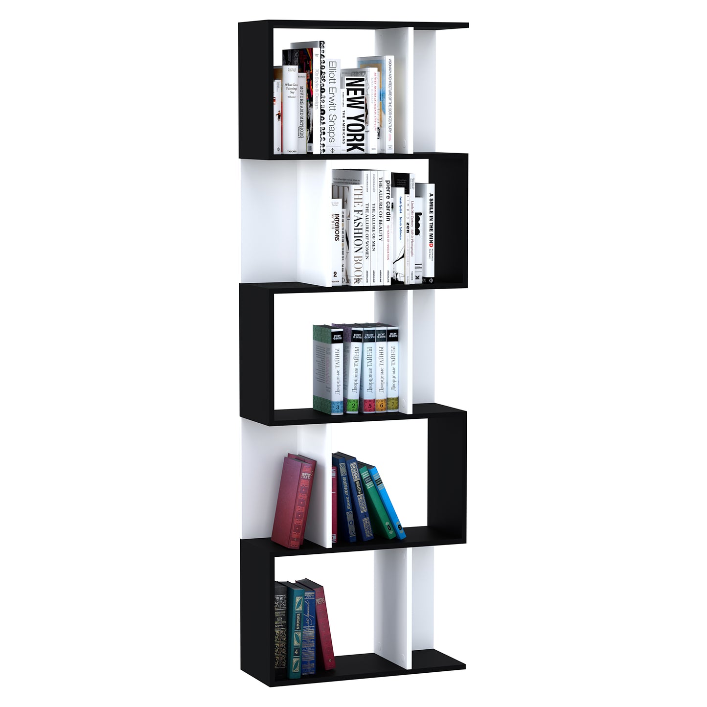 5-Tier Modern Bookcase Display Shelf Storage Room Divider for Living Room Home Office Black Kids Crystal