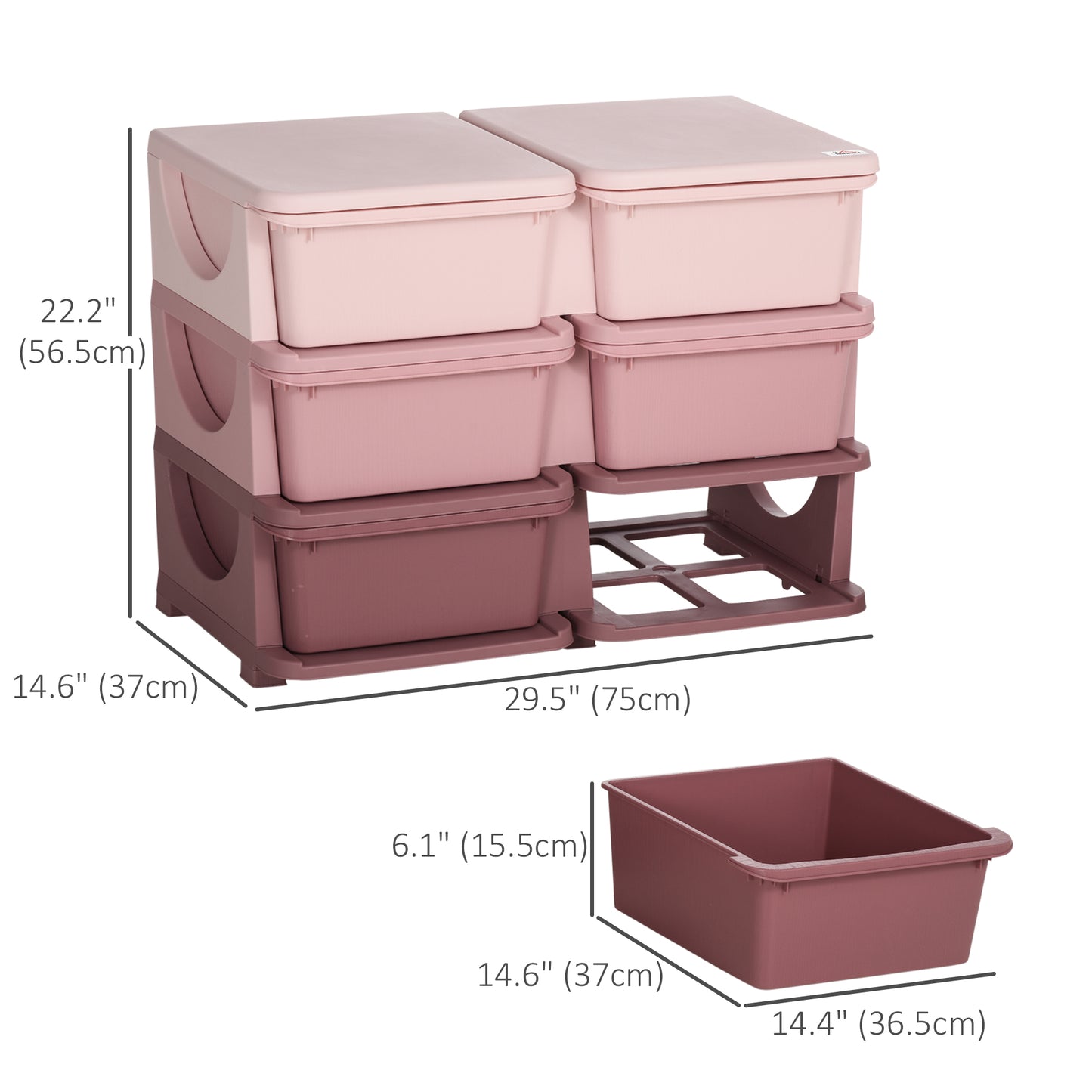 3 Tier Kids Toy Organizer and Storage Bins with 6 Plastic Drawers, Pink Kids Crystal