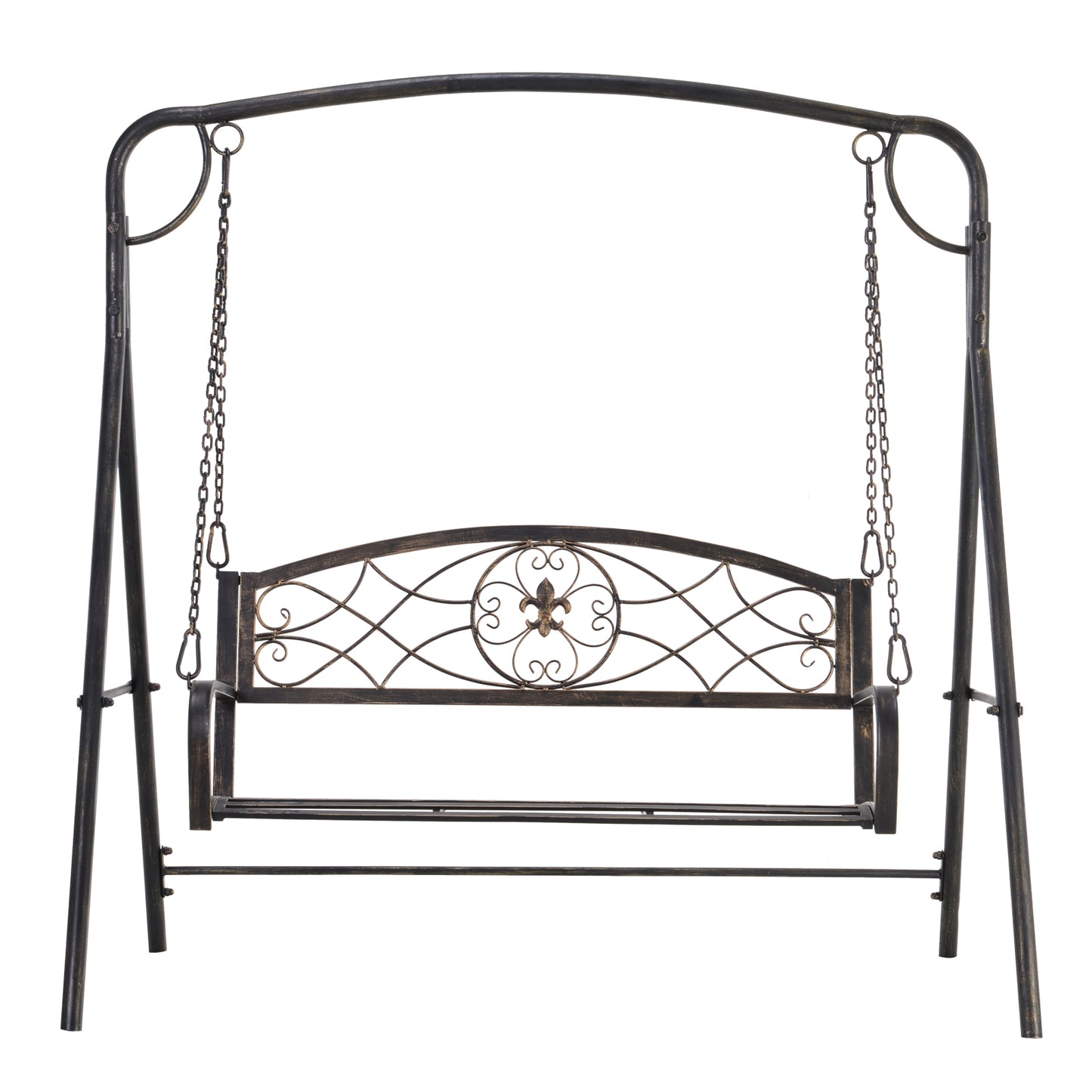 2 Seater Porch Swing Chair, Weather Resistant Outdoor Swing Seat with Metal Frame for Garden, Backyard, Lawn, Black Kids Crystal