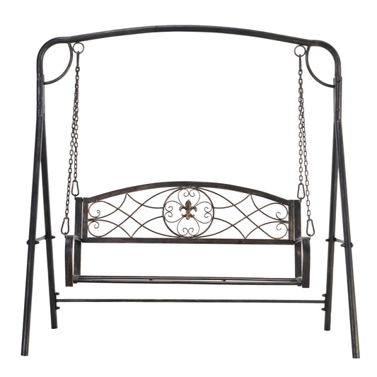 2 Seater Porch Swing Chair, Weather Resistant Outdoor Swing Seat with Metal Frame for Garden, Backyard, Lawn, Black