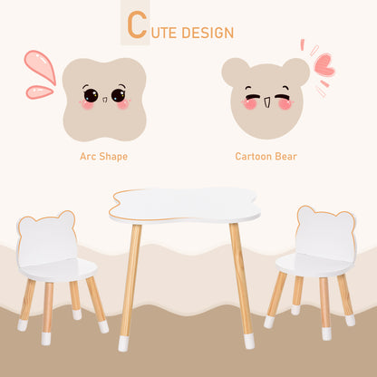 Wooden Kids Table & Chair Set: Cute Bear Design, Rounded Edges for Toddler Dining/Play in White