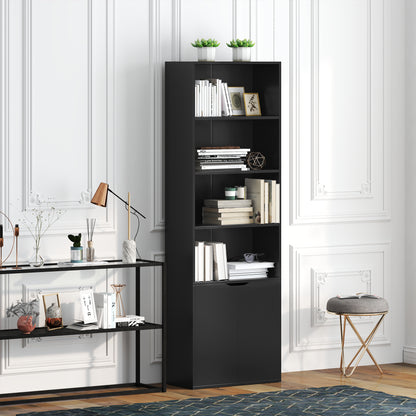 4-Tier Open Bookshelf with Doors Modern Home Office Bookcase Storage Cabinet for Living Room Bathroom Study, Black
