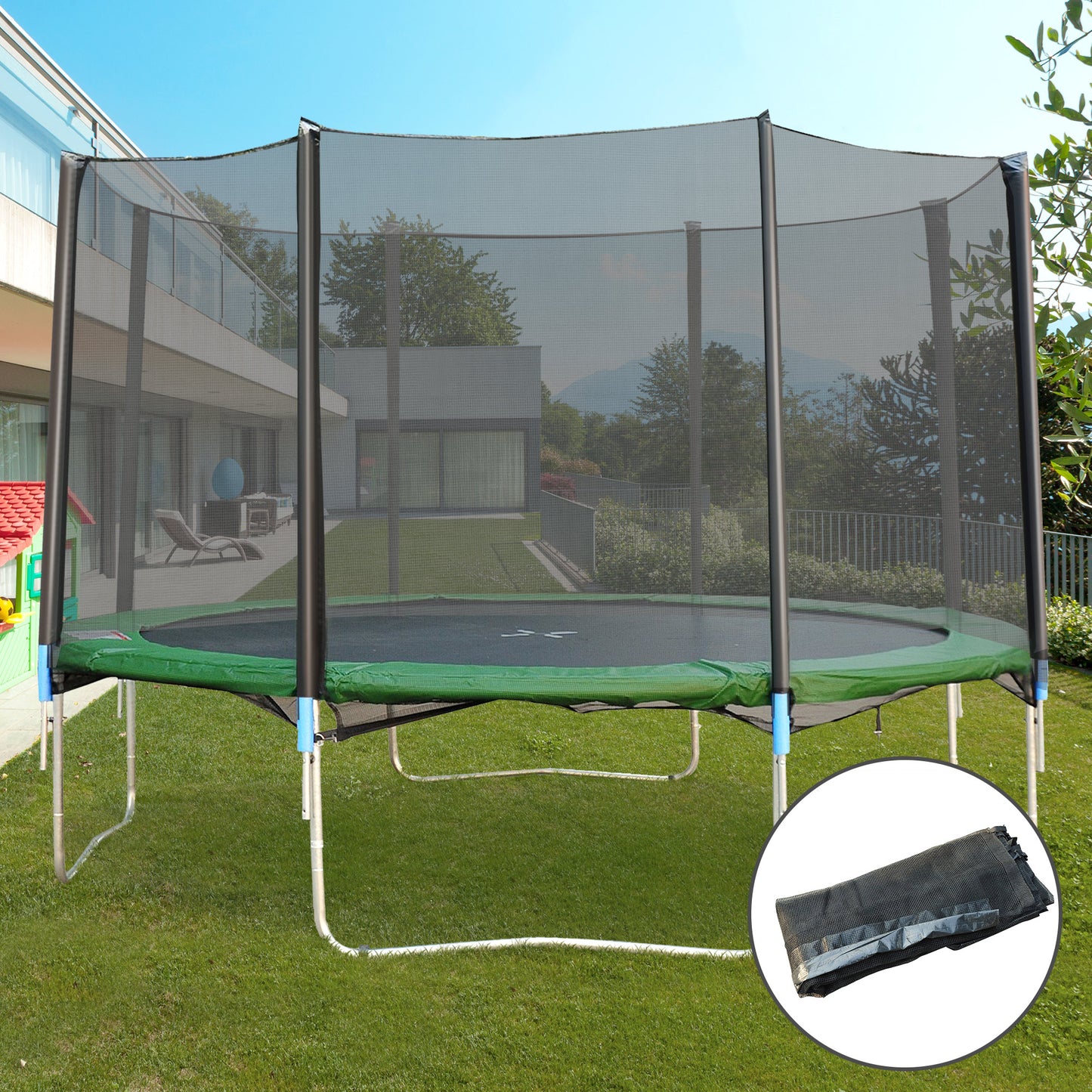 14' Trampoline Safety Enclosure Net Round Bounce Fence Replacement No Poles Kids Crystal