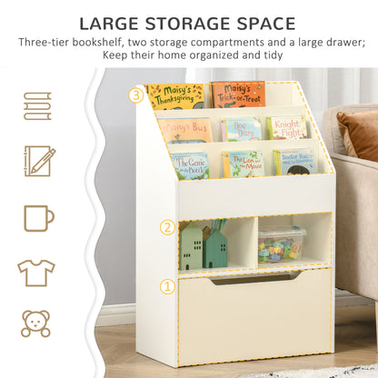 Kids Bookcase Multi Shelf Rack Organizer Storage Drawer Reading Nook Classroom Bedroom Playroom White