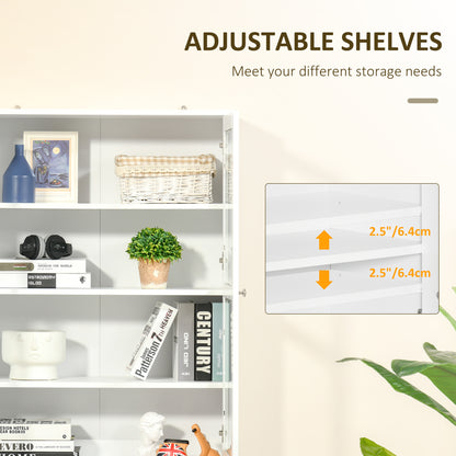 Bookcase Storage Cabinet with Doors, Modern Tall Bookshelf with 2 Adjustable Shelves, Display Unit, White