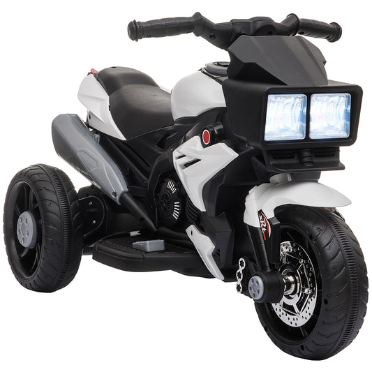 Kids Electric Pedal Motorcycle Ride-On Toy 6V Battery Powered with Music Horn Headlights for Boys and Girls White Kids Crystal