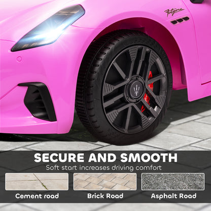 12V Maserati Gran Turismo Licensed Kids Electric Car w/ Remote Control, Soft Start, LED Lights, Music, Horn, MP3, Pink