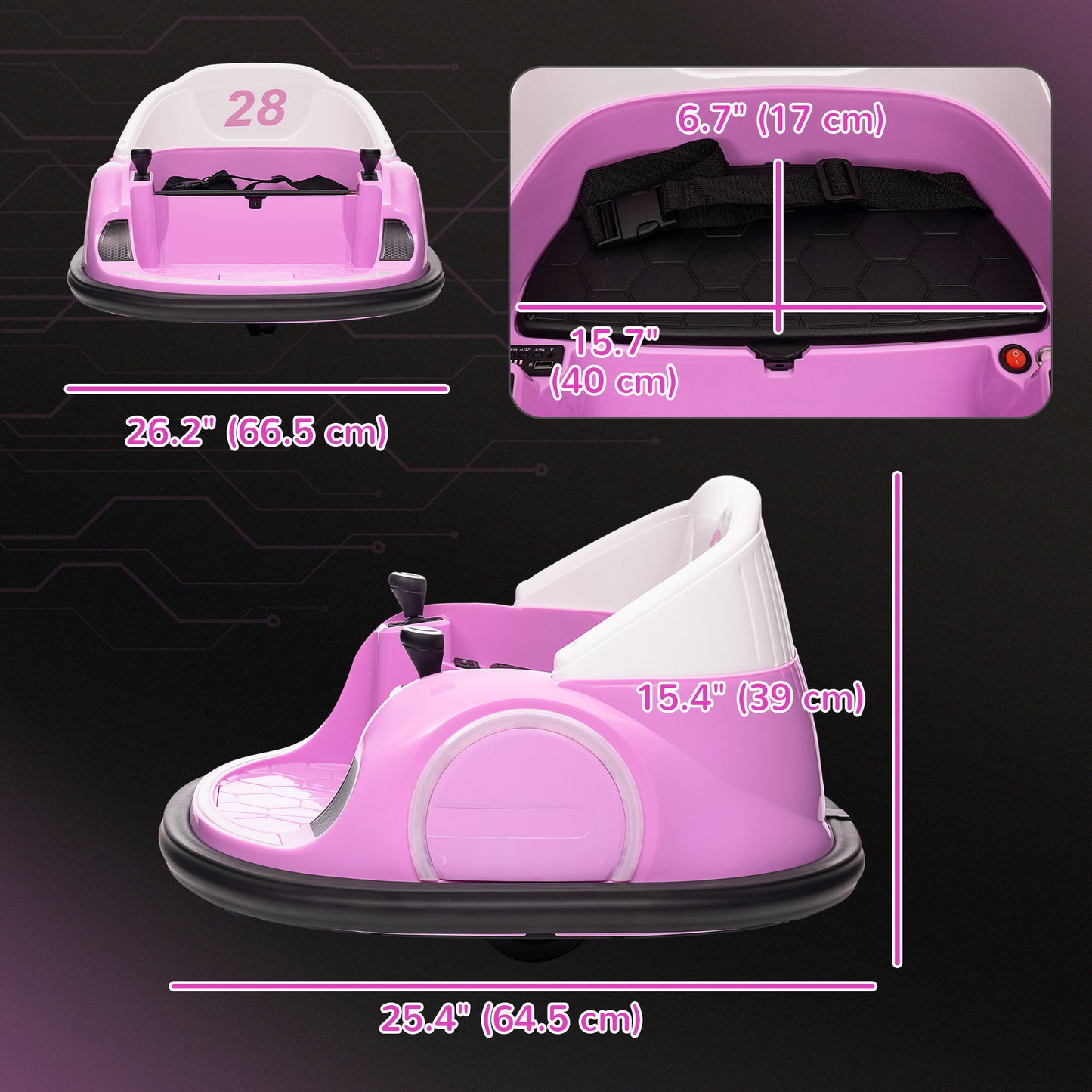 12V Bumper Car for Toddlers, Ride On Car with 360 Degree Remote Control, Lights Music Horn, for 1.5-5 Years, Pink Kids Crystal