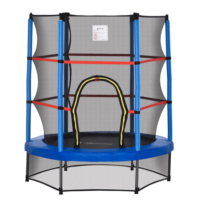 55" Kids Trampoline Enclosure Net Steel Frame Indoor Round Bouncer Rebounder 3-6 Years Blue Toy