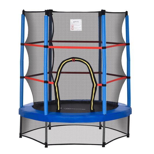 55" Kids Trampoline Enclosure Net Steel Frame Indoor Round Bouncer Rebounder 3-6 Years Blue Toy Kids Crystal