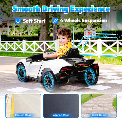 12V Lamborghini Autentica Licensed Kids Car with Remote Control, 4 Wheels Spring Suspension, Soft Start, White