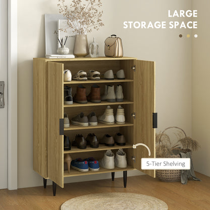 Entryway Shoe Storage Cabinet 5-Tier Shelving Adjustable Shelves for 15 Pairs Oak