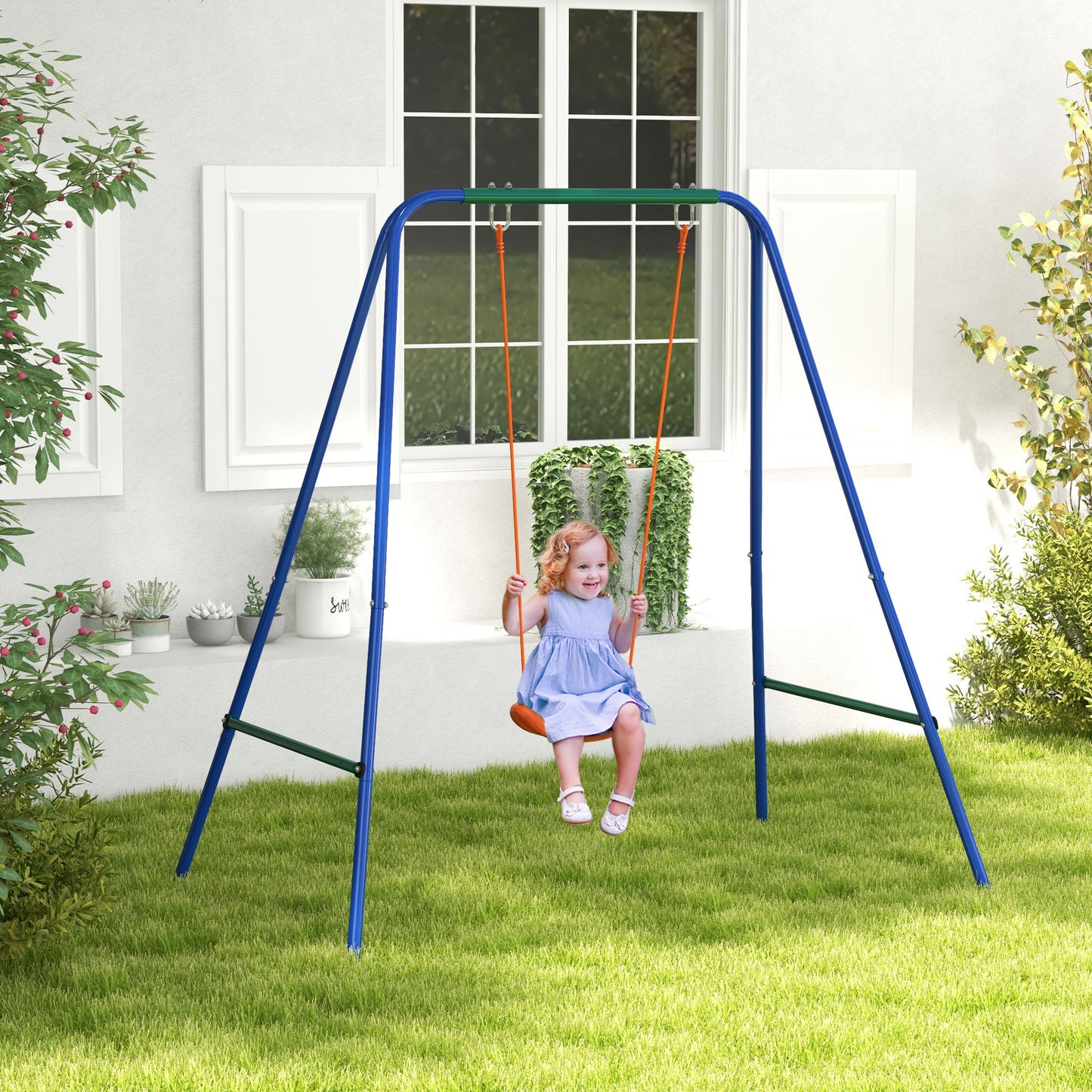 Heavy Duty Kid Swing Set with Safety Harness, Suitable for Babies 6 Months+, Indoor/Outdoor Use, Vibrant Orange Kids Crystal