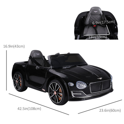 Licensed Bentley Ride-On Car: 12V, Electric, Battery Powered, Remote Control, 2 Speed, Black