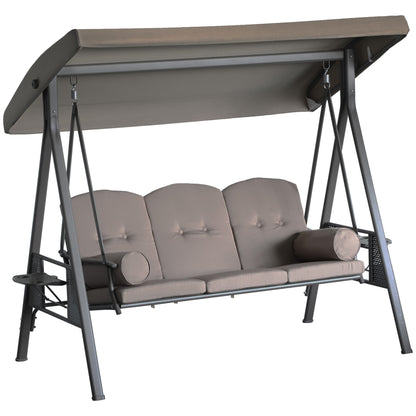 3-Person Porch Swing Chair Heavy Duty Outdoor Lounge Hammock with Cushioned Seat and Tilt Canopy Brown