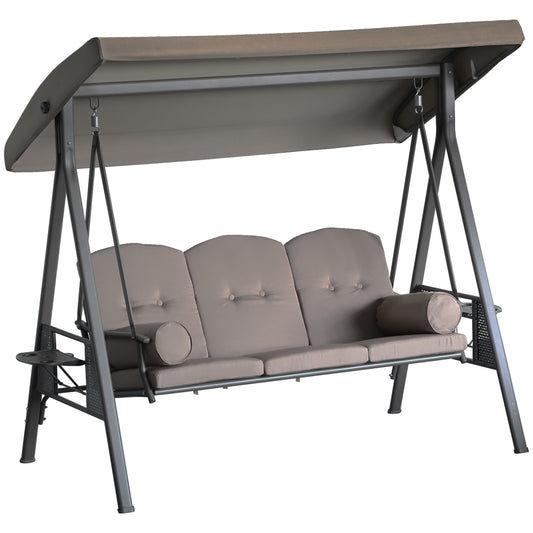 3-Person Porch Swing Chair Heavy Duty Outdoor Lounge Hammock with Cushioned Seat and Tilt Canopy Brown Kids Crystal
