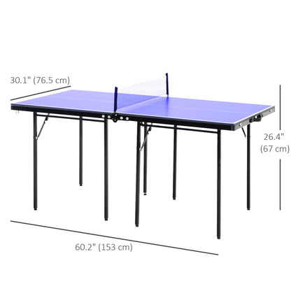Folding Table Tennis Table, Portable Ping Pong Table with Side Handles, Net, Blue