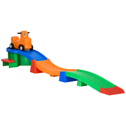 Kids Roller Coaster 9.8 ft Long Ride On Toy with Up Down Track Side Steps Sliding Car for Toddlers