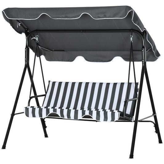 3-Seater Outdoor Porch Swing with Adjustable Canopy Shade: Patio Swing Chair for Garden Poolside Backyard Grey and White Kids Crystal