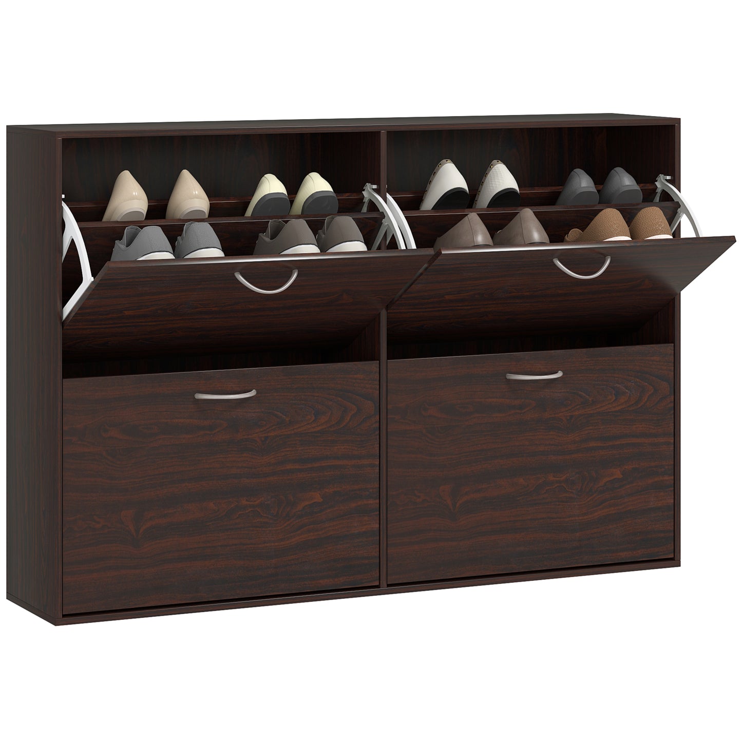Wooden Shoe Storage Cabinet with 4 Flip Down Drawers, Entryway Shoe Shelf Organizer in Rich Brown Kids Crystal