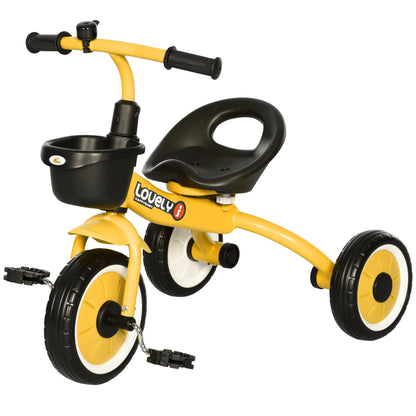 Pedal Power: Adjustable Toddler Tricycle with Basket, Bell, 2-5 Years, Yellow for Girls and Boys