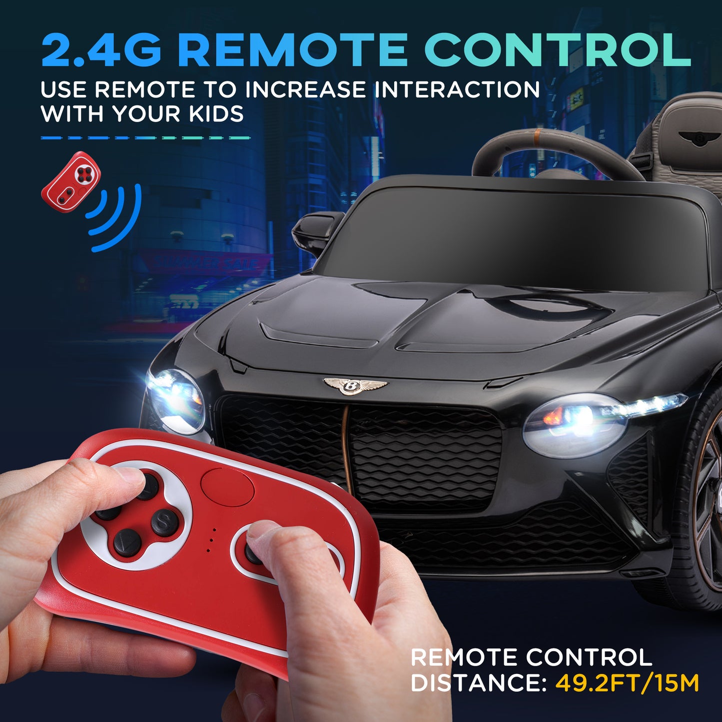 Kids Ride-On Car: 12V Electric, Remote Control, Portable Battery, Suspension System, Black Kids Crystal