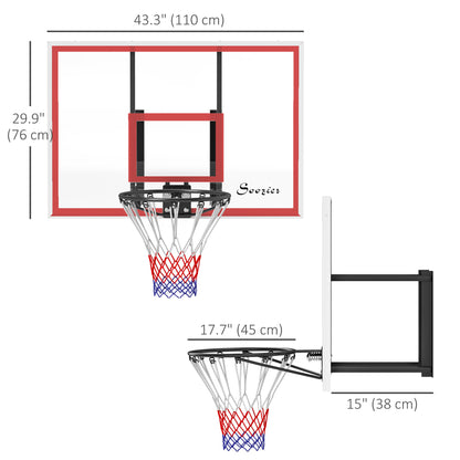 Wall Mounted Basketball Hoop with 43'' x 30'' Shatter Proof Backboard, for Indoor and Outdoor, White