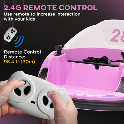 12V Bumper Car for Toddlers, Ride On Car with 360 Degree Remote Control, Lights Music Horn, for 1.5-5 Years, Pink