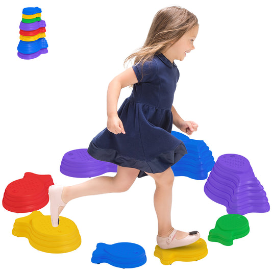 Sensory Stepping Stones: 8pc Balance River Stones for Kids Obstacle Course, Indoor/Outdoor Play Equipment for Ages 3-8 Kids Crystal