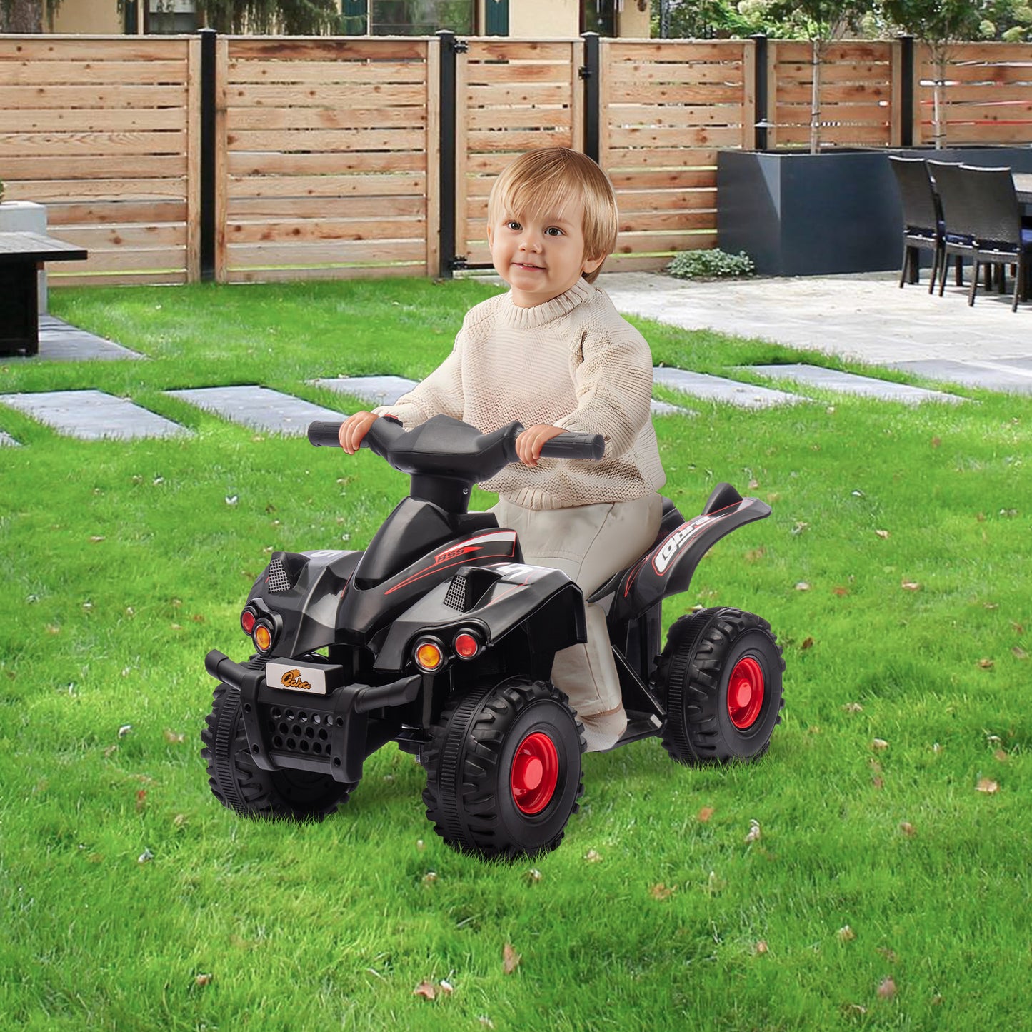6V Kids ATV Quad w/ Music, Forward, for 2-6 Years, Black Kids Crystal