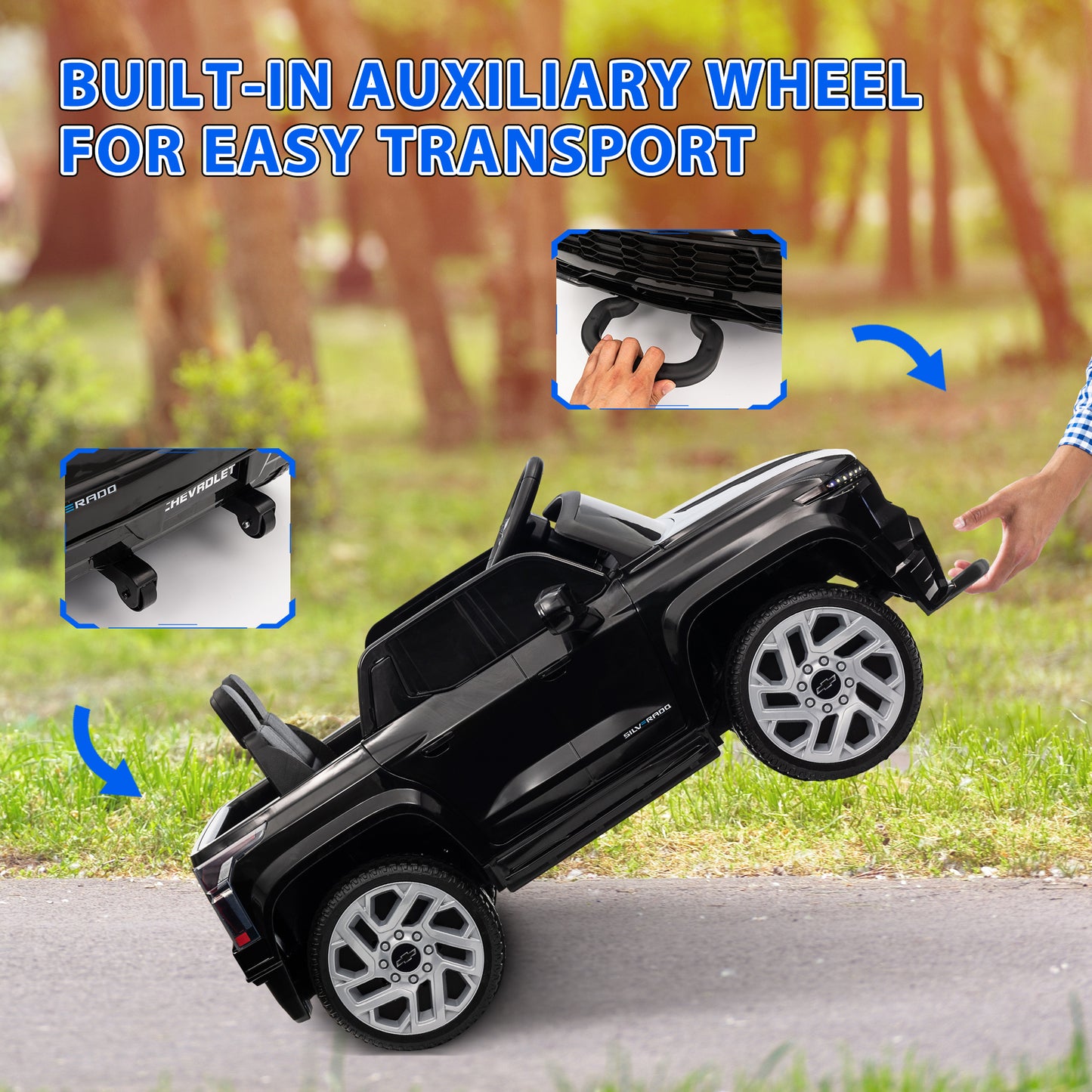 12V CHEVROLET SILVERADO EV RST Licensed Kids Car w/ Remote, Spring Suspension, Soft Start, Training Wheels, Black Kids Crystal