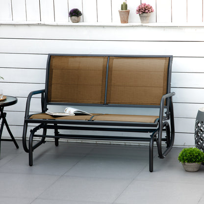 Patio Glider Bench Outdoor Double Swing Chair Steel Frame Garden Rocking Loveseat Heavy-Duty Brown