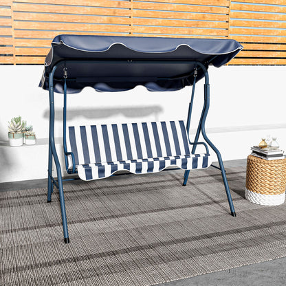 3-Seater Patio Swing Chair Outdoor Porch Swing with Adjustable Canopy Cushion Blue