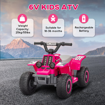 6V Kids ATV Quad, 4 Wheeler Battery Powered Electric Ride on Car w/ Lights, Forward Backward, for 3-6 Years, Pink