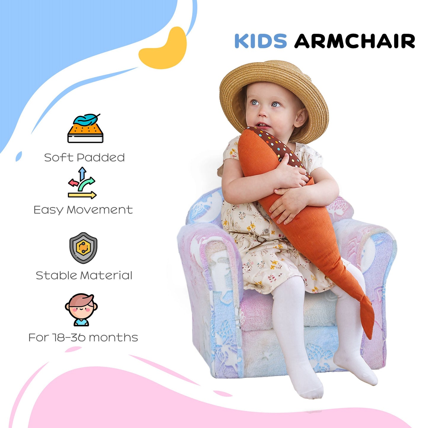 Toddler Chair with Luminous Fairy Design, Wooden Frame, for 18-36 Months, Multicolour Kids Crystal