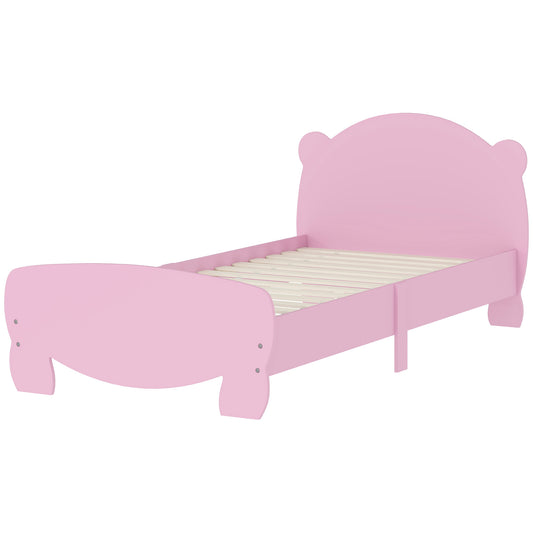 Twin Bed Frame for Kids with Bear Shaped Headboard & Footboard, Slats Support, No Box Spring Needed, for Ages 3-12, Pink