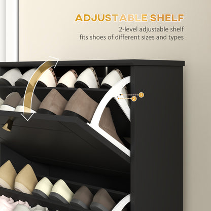 Narrow Shoe Storage 3 Flip Drawers Adjustable Shelves Shoe Organizer 12 Pairs Black Space Saving