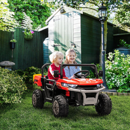 Kids Ride on Car 12V with Electric Bucket, Two-Seater Battery-Powered Cars for Kids with Shovel, Remote Control, Spring Suspension