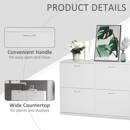 Entryway Shoe Organizer, Modern Wooden Shoe Rack Cabinet with 4 Flip Down Drawers, Ample Storage Space in White