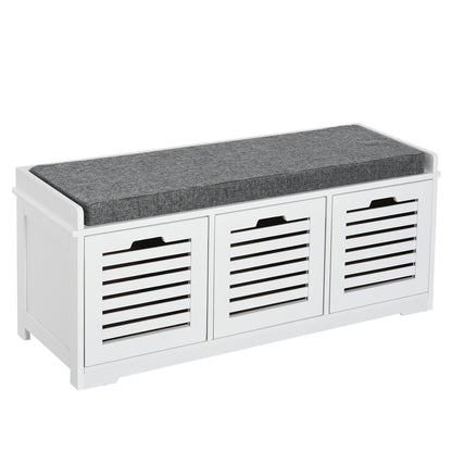 Upholstered Shoe Haven: Storage Bench with Padded Cushion, 3 Drawers, Ample Space for Living Room