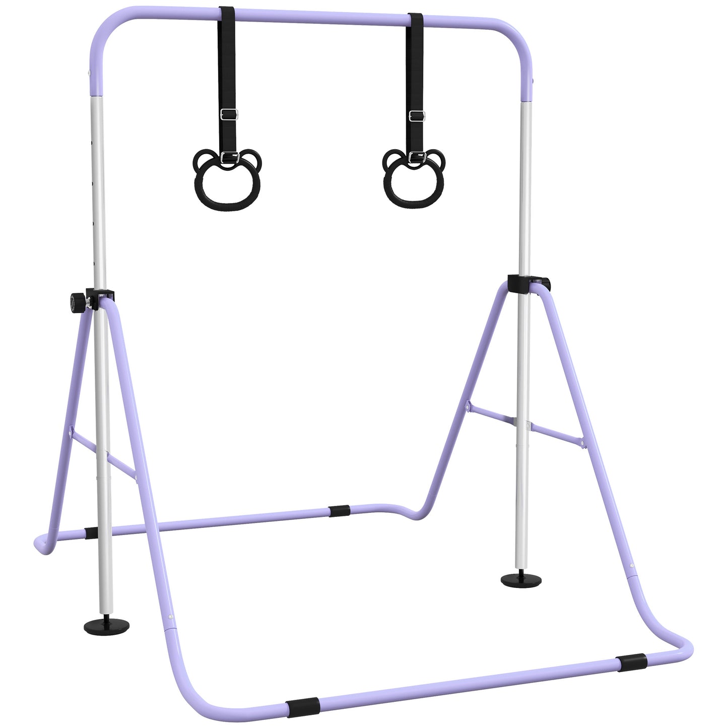 Kids Gymnastics Bar, Adjustable Height Folding Horizontal Bar with Gymnastics Rings, Non-slip Rubber Floor Rings, Purple Kids Crystal