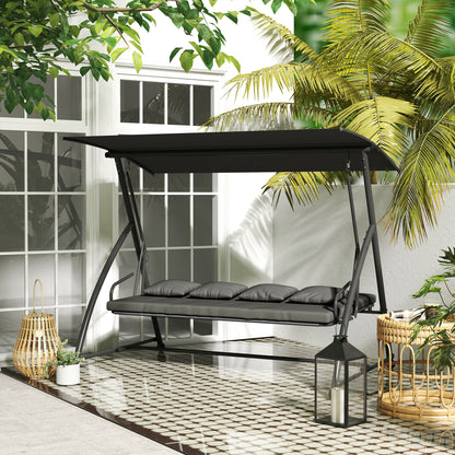 Patio Swing Chair, 3 Person Convertible Hammock, Outdoor Swing Lounge Bed, Cushioned with Tilt Canopy, Dark Grey