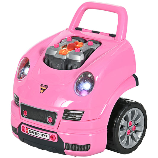 Kids Mechanic Truck Engine Repair Toy Set Car Service Pink Playset with Tools for Pretend Play Kids Crystal